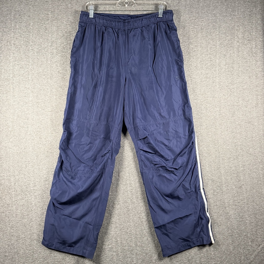 VTG Starter Pants Mens Medium Blue Nylon Track Athletic Side Stripe Zip Leg Y2K